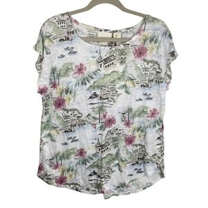 Cynthia Rowley Womens XL Linen Coastal Scenic Print High-Low Top New